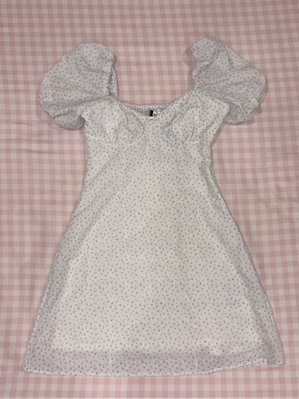 H&M White Mini Dress with Blue Floral Print